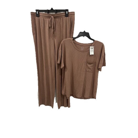 State of Day Women’s 2-Piece Pajama Set – Ribbed Top & Pants – Size M – Brown - Picture 3 of 4